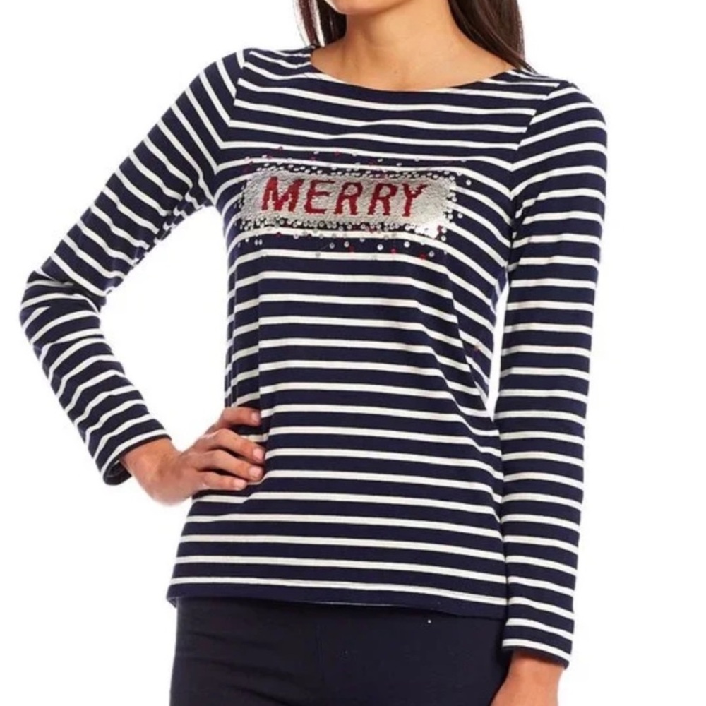 Joules Women’s Long Sleeve Merry/Bright Christmas Pullover Navy/White Size 4